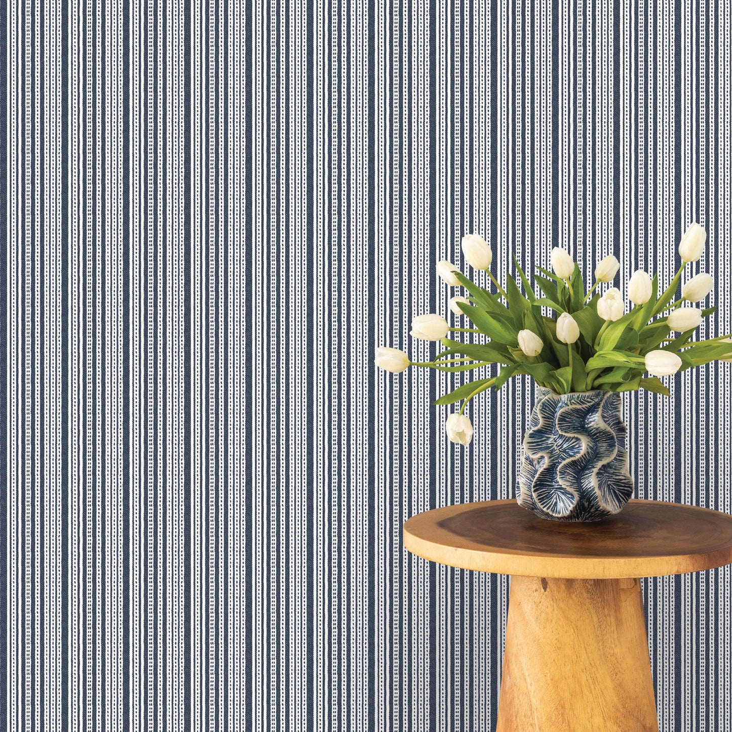 Image of Harbor Stripe in Navy Wallpaper