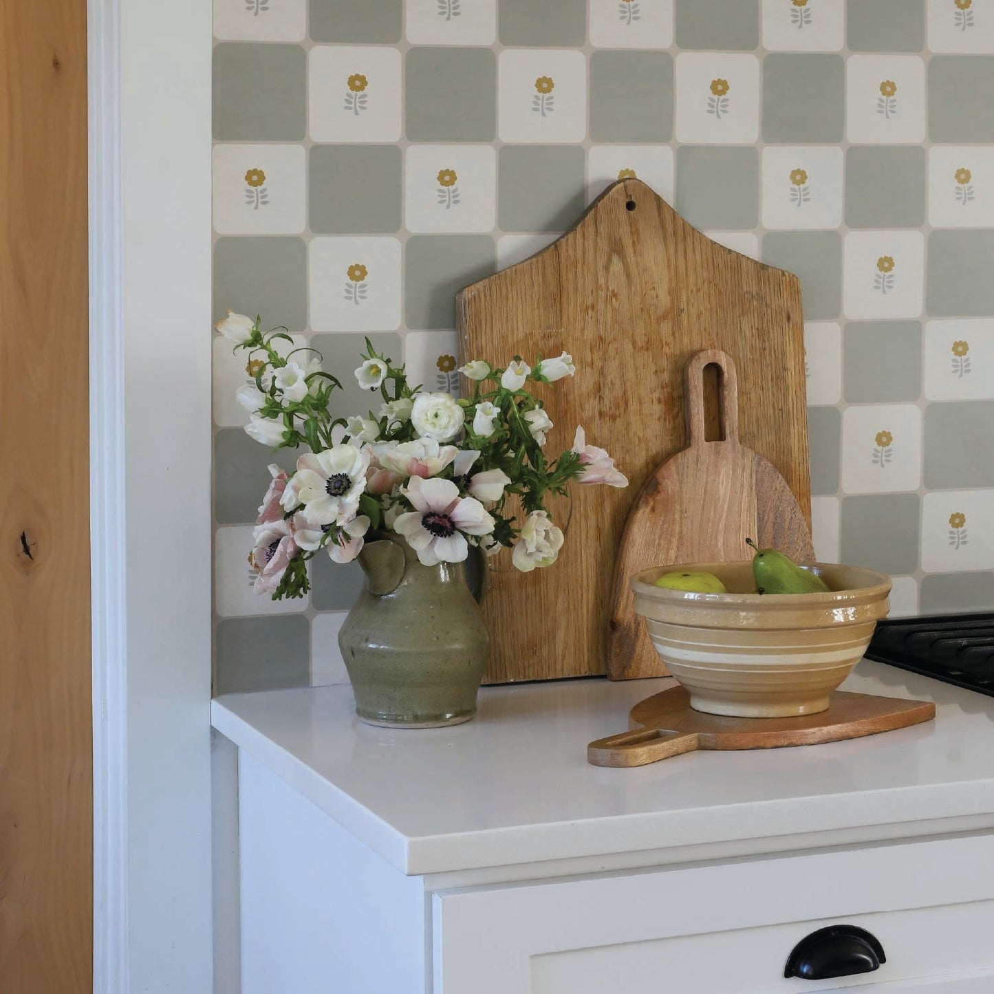 Flora Vintage Check Tile Decals Tile/Flooring in Sage