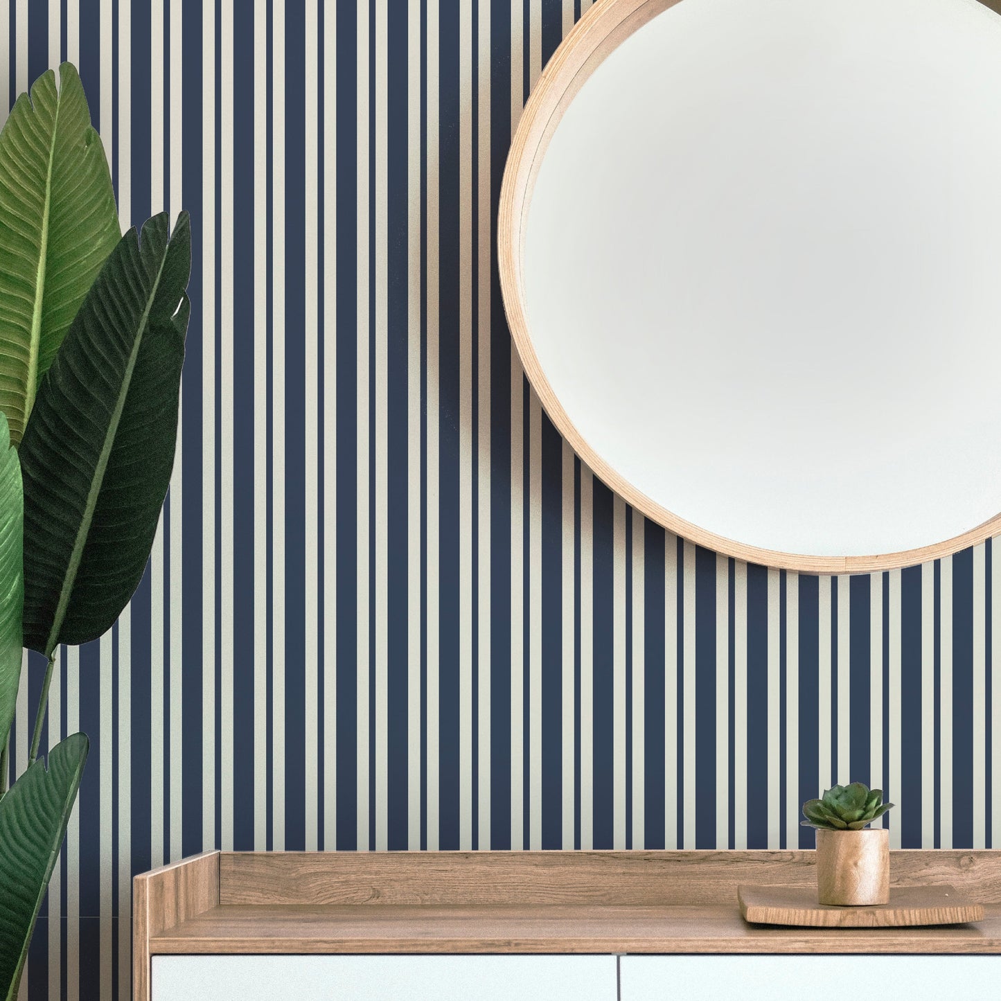 Image of Simple Stripe in Navy Wallpaper