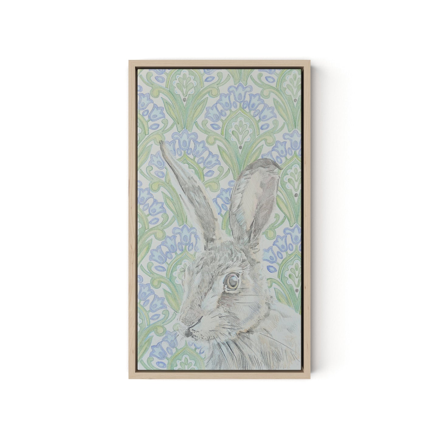 Here Hare Here Canvas Floater Framed / 10.5 x 18 in / Natural Maple