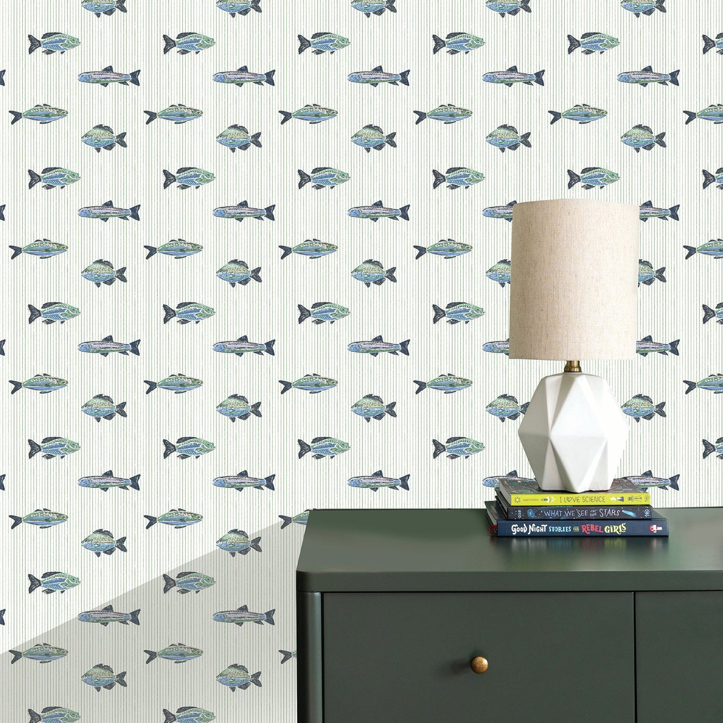Image of School of Stripes in Green Wallpaper