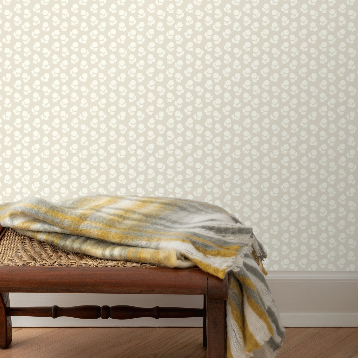 Image of Flower Stamp in Tan/Cream Wallpaper