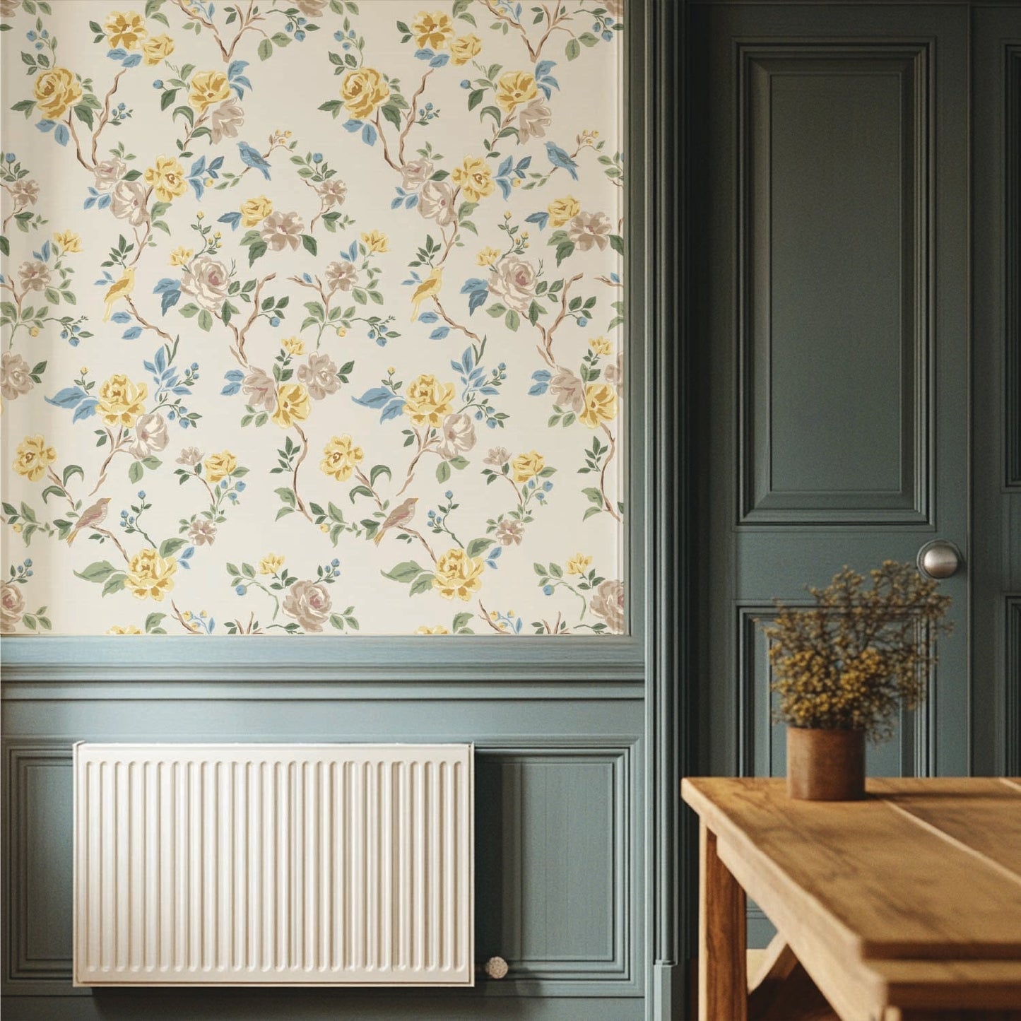 Image of Climbing Blossom in Pale Gold Wallpaper