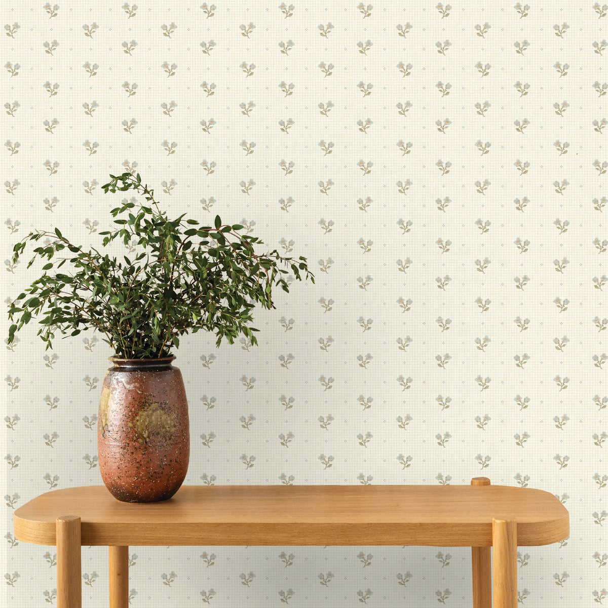Stitched Sweetpea Wallpaper in Cream/Blue