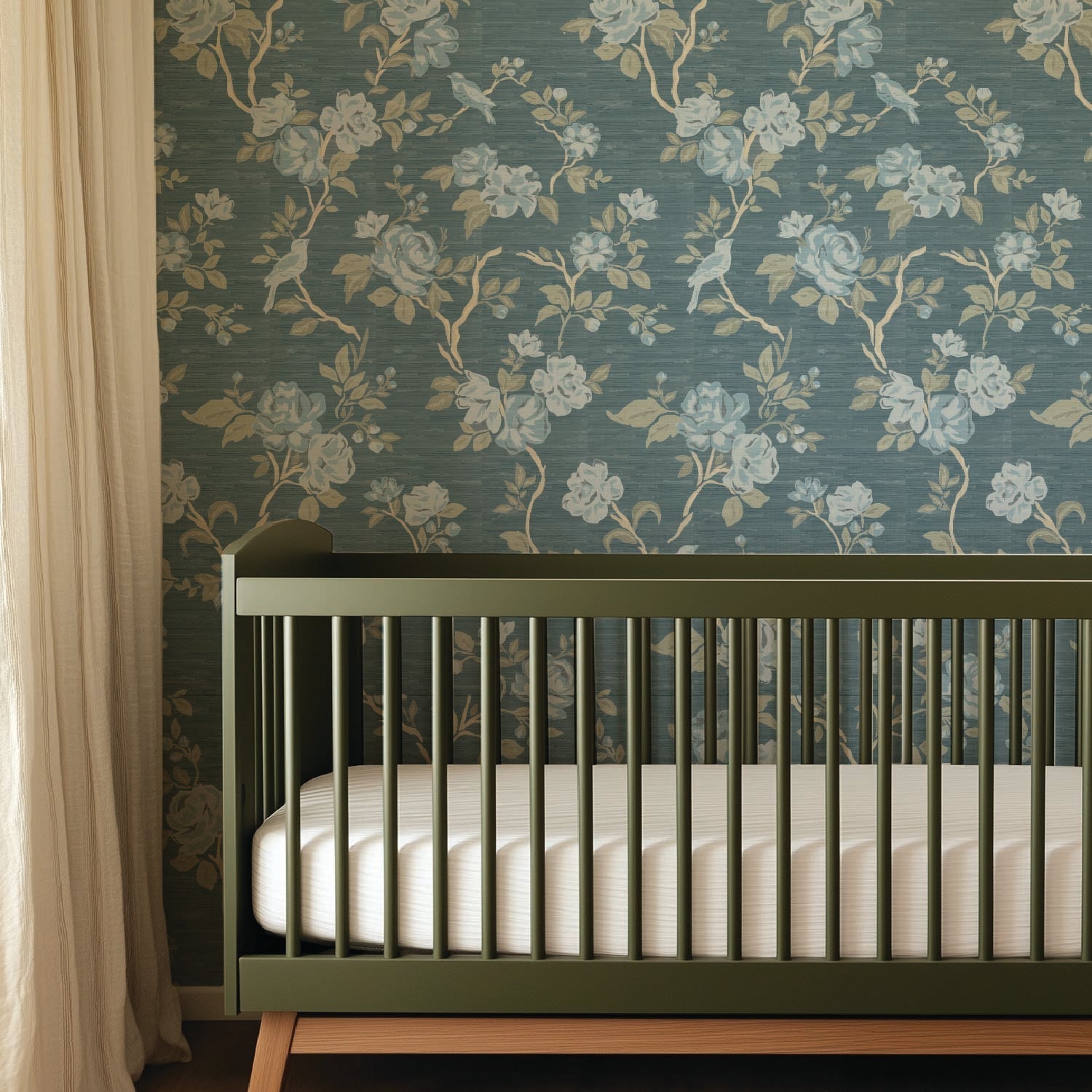 Image of Climbing Blossom in Chambray Wallpaper