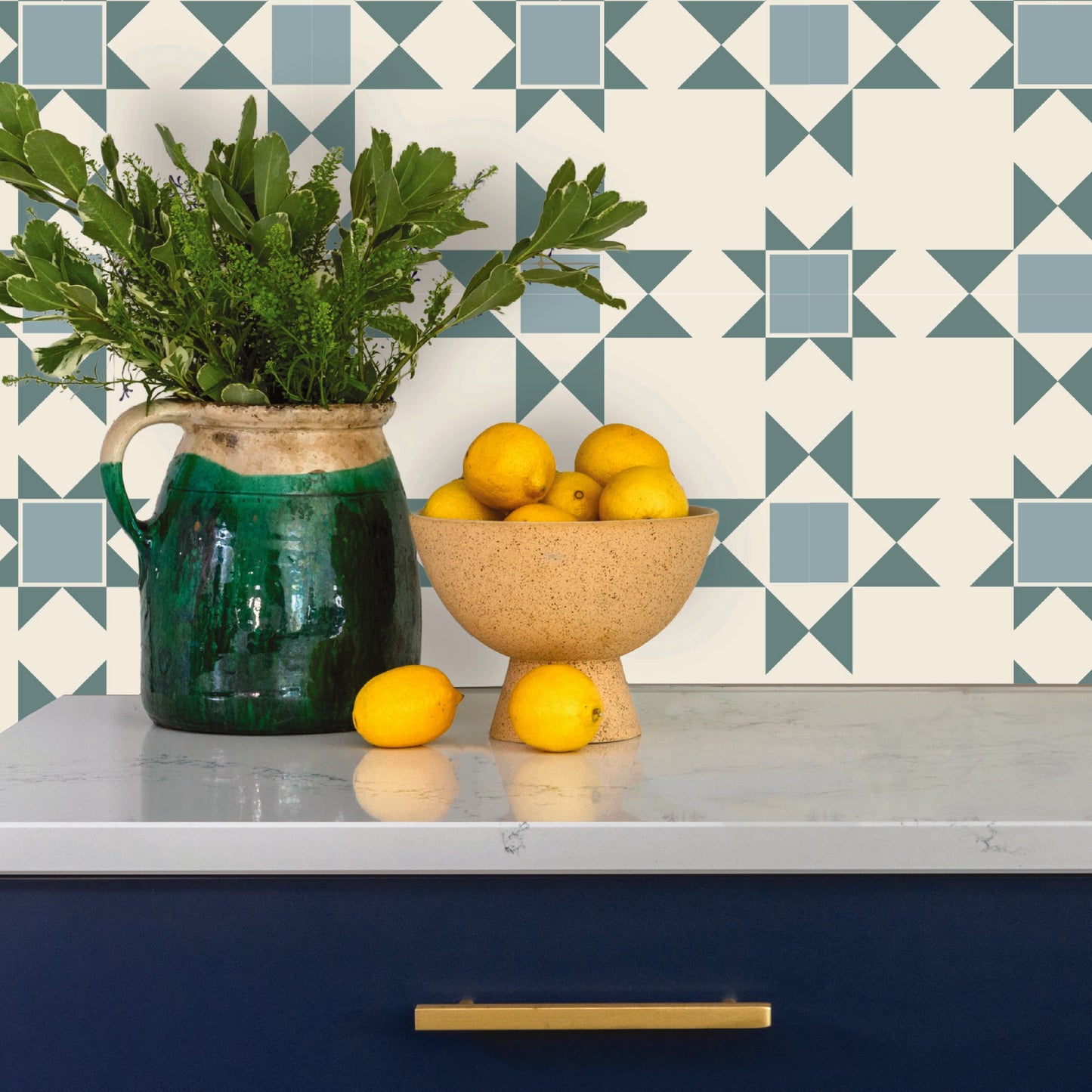 Patchwork Tile Decal Tile/Flooring in Lake Blue