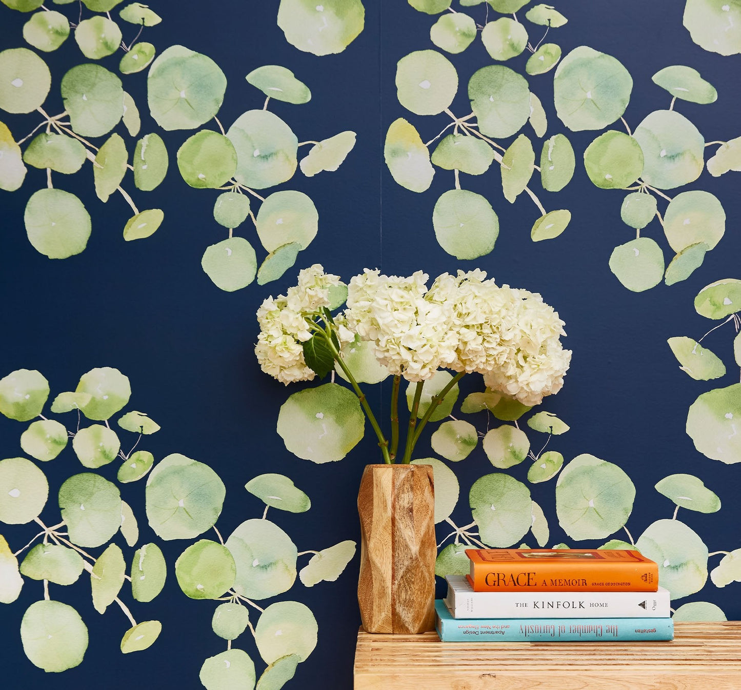 Image of Spring Leaves in Navy Wallpaper