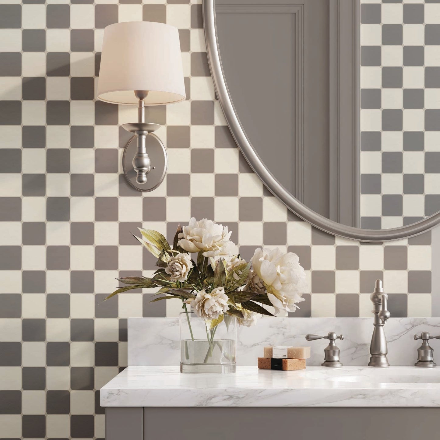 Vintage Check Tile Decal Tile/Flooring in Charcoal