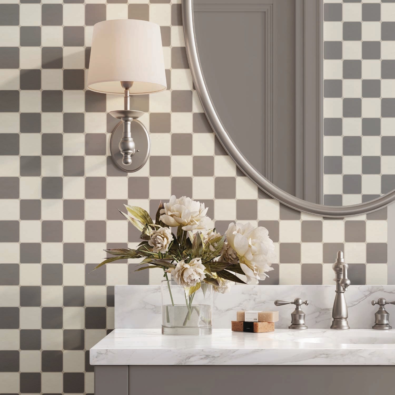 Vintage Check Tile Decal Tile/Flooring in Charcoal