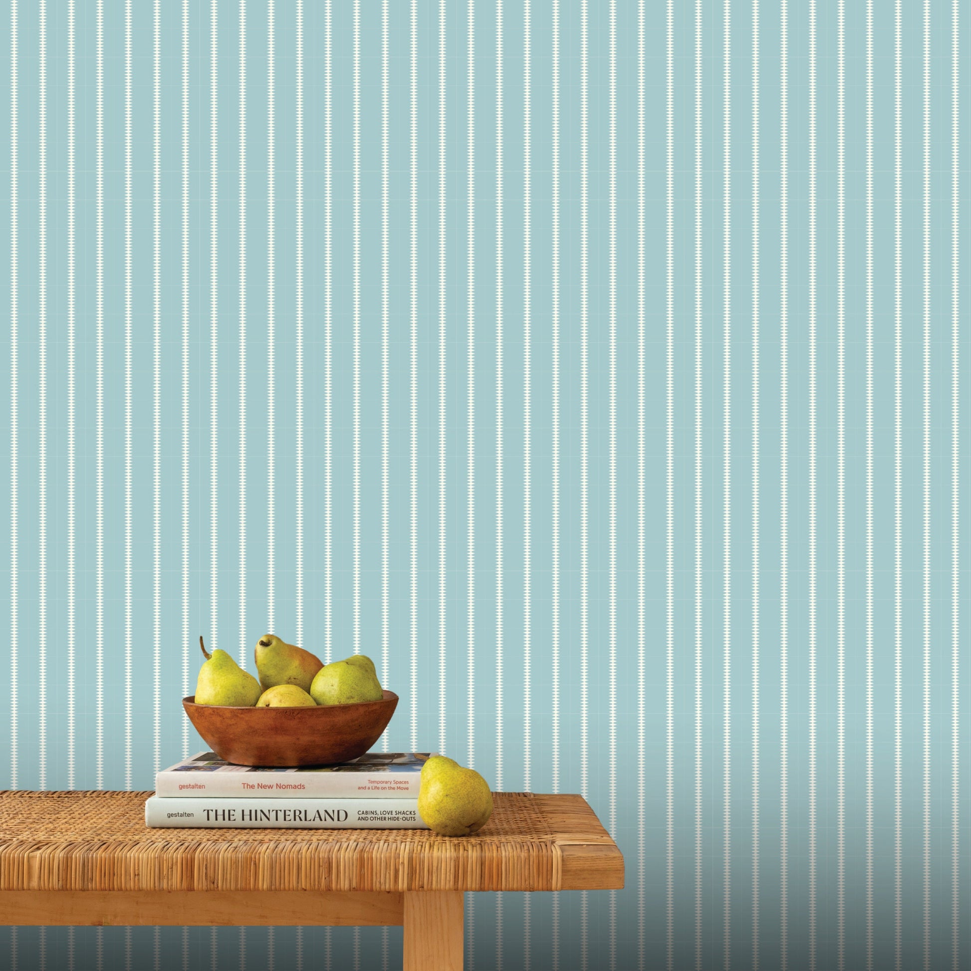 Image of Diamond Stripe in Sky Blue/Cream Wallpaper