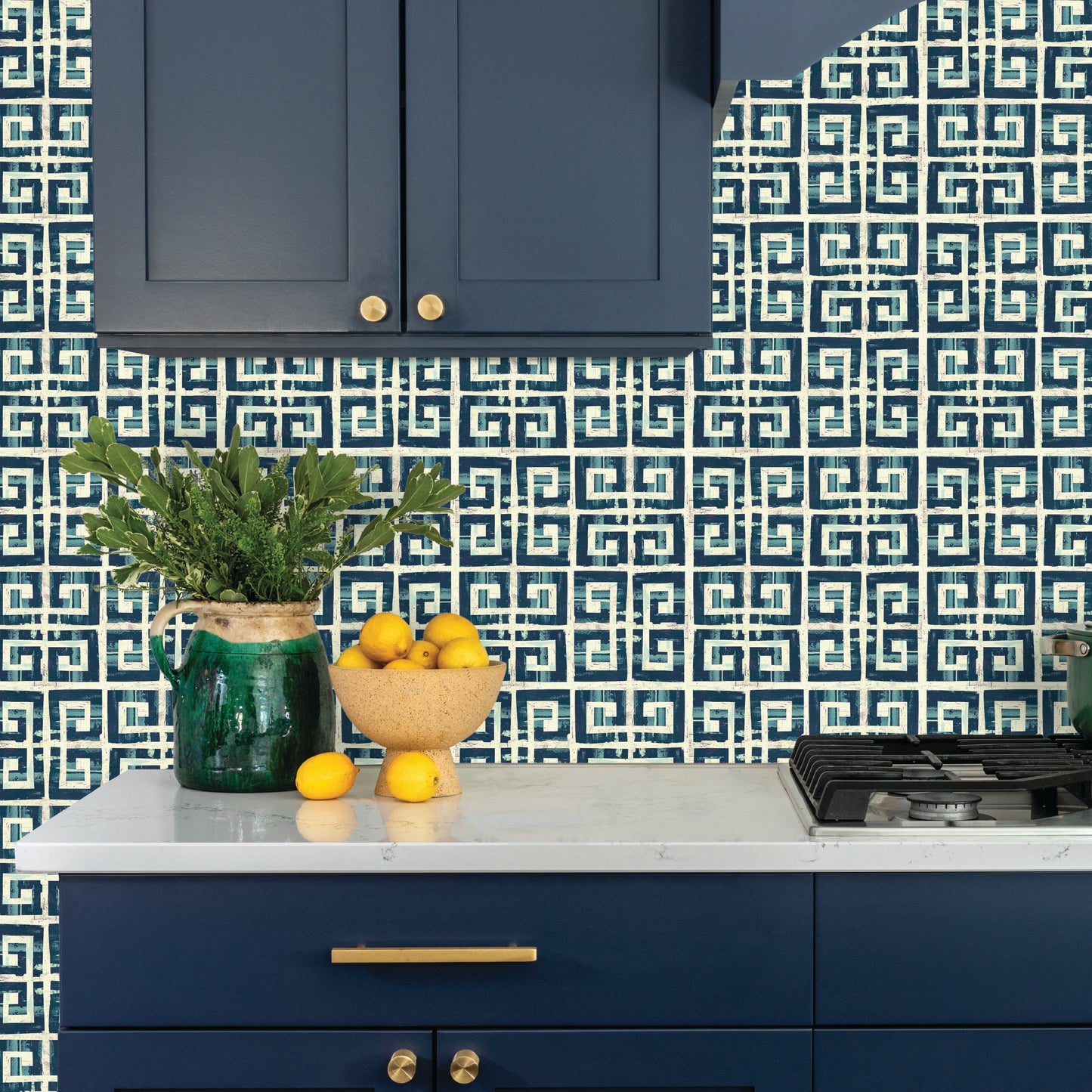 Greek Key Tile/Flooring in Indigo