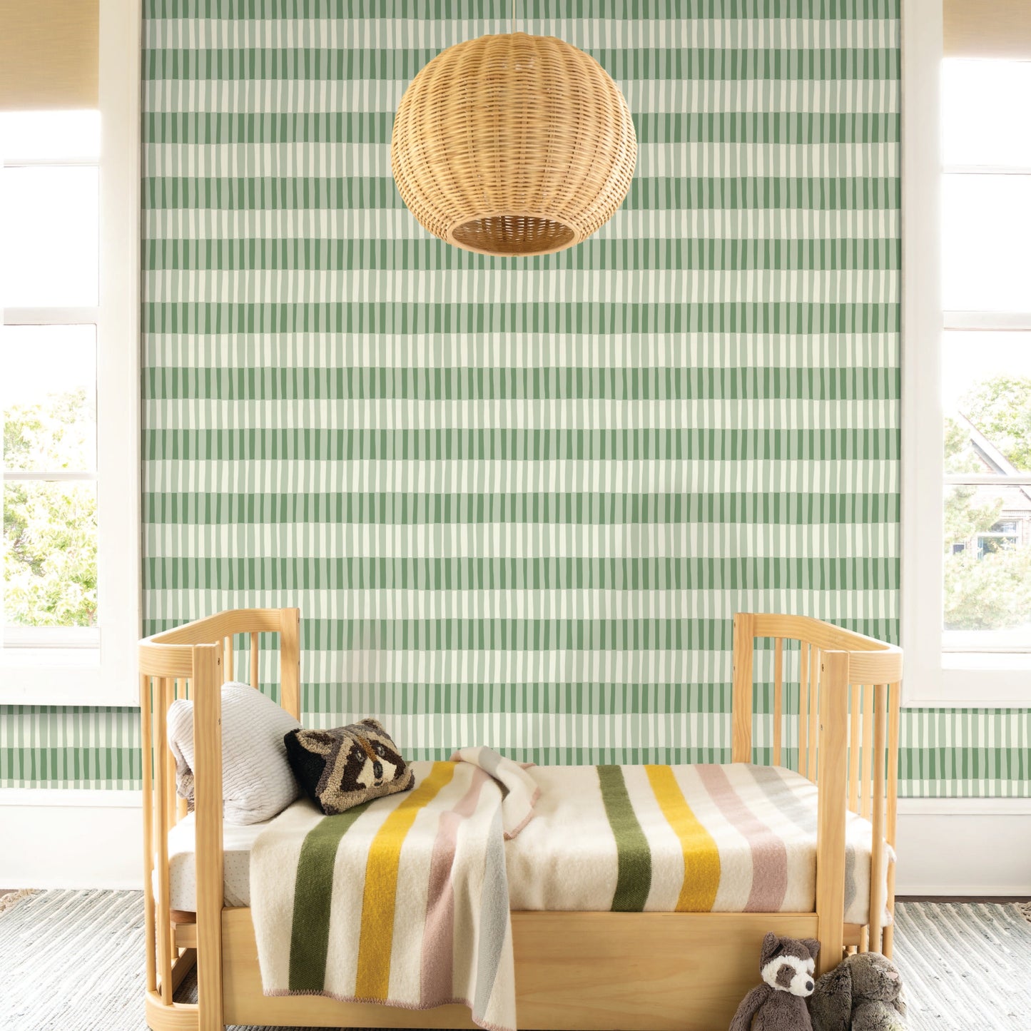 Image of Broken Stripe in Green Wallpaper