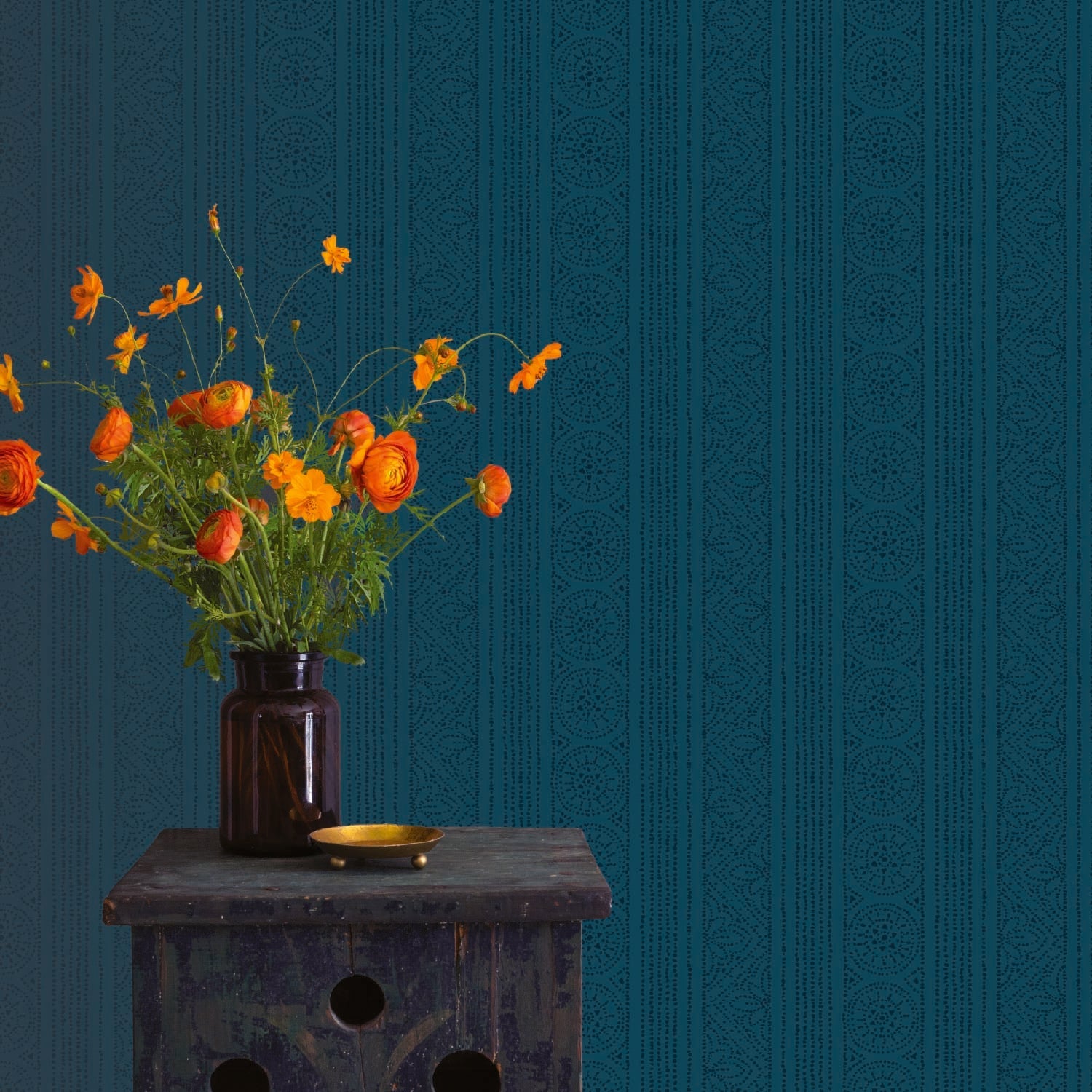 Image of Batik in Midnight Teal Wallpaper