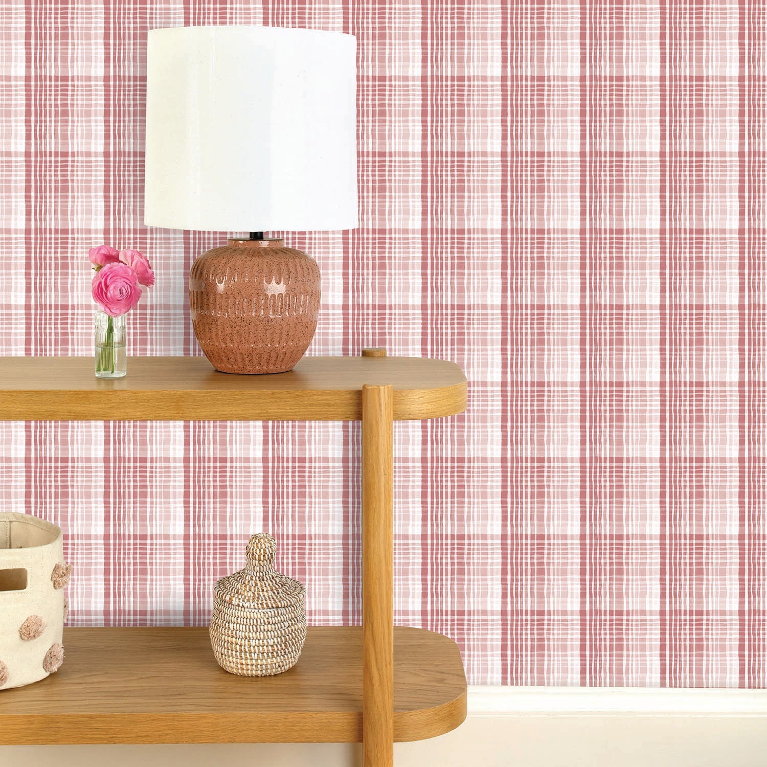 Image of Ombre Plaid in Pink Wallpaper