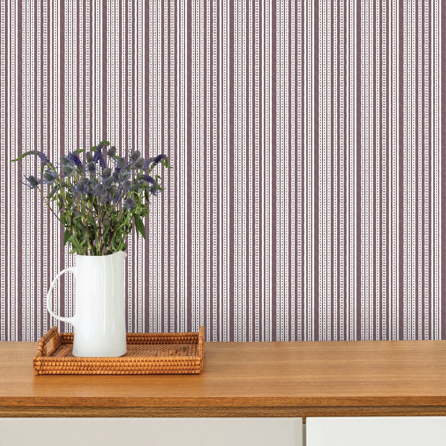 Image of Harbor Stripe in Dark Mauve Wallpaper