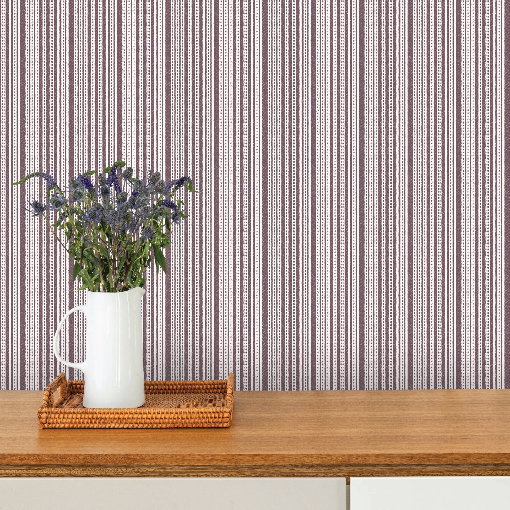 Image of Harbor Stripe in Dark Mauve Wallpaper