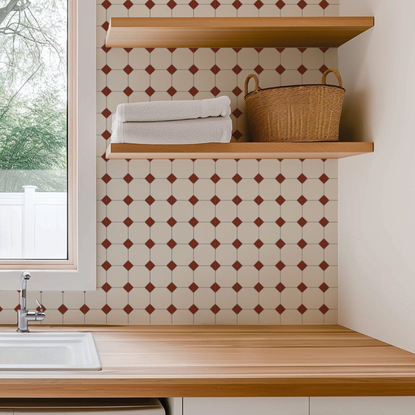 Dual Grid Tile Decal Tile/Flooring in Terracotta/Cream