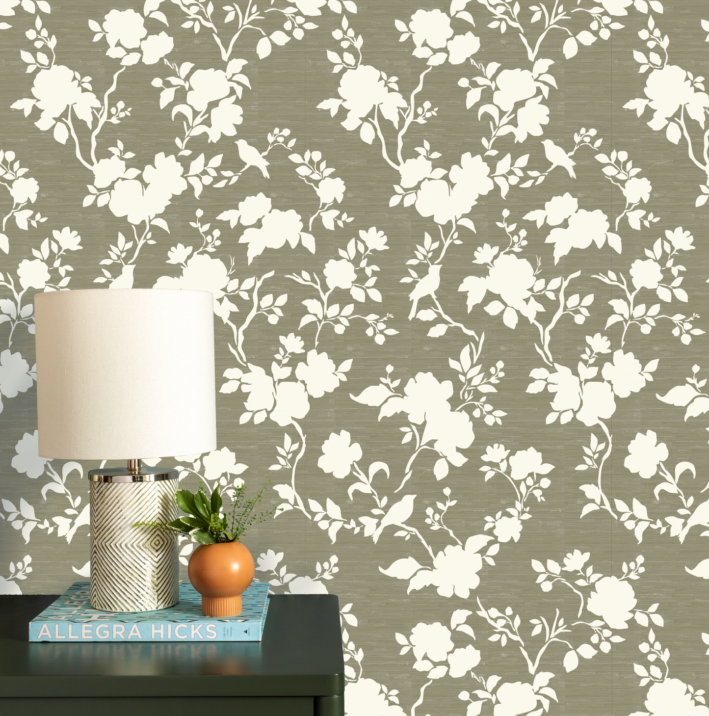 Camellia Bloom in Olive wallpaper.