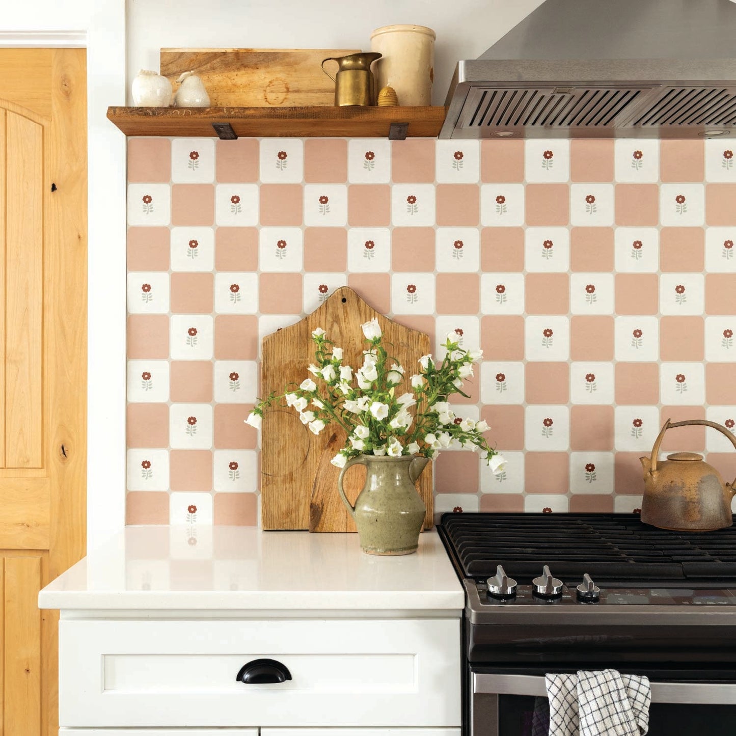 Flora Vintage Check Tile Decals Tile/Flooring in Pink