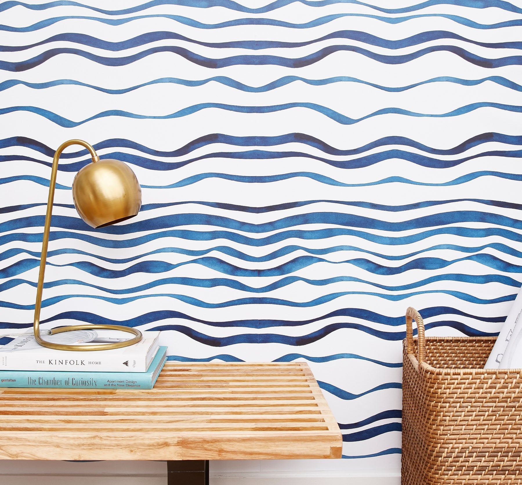 Image of Waves in Navy Wallpaper