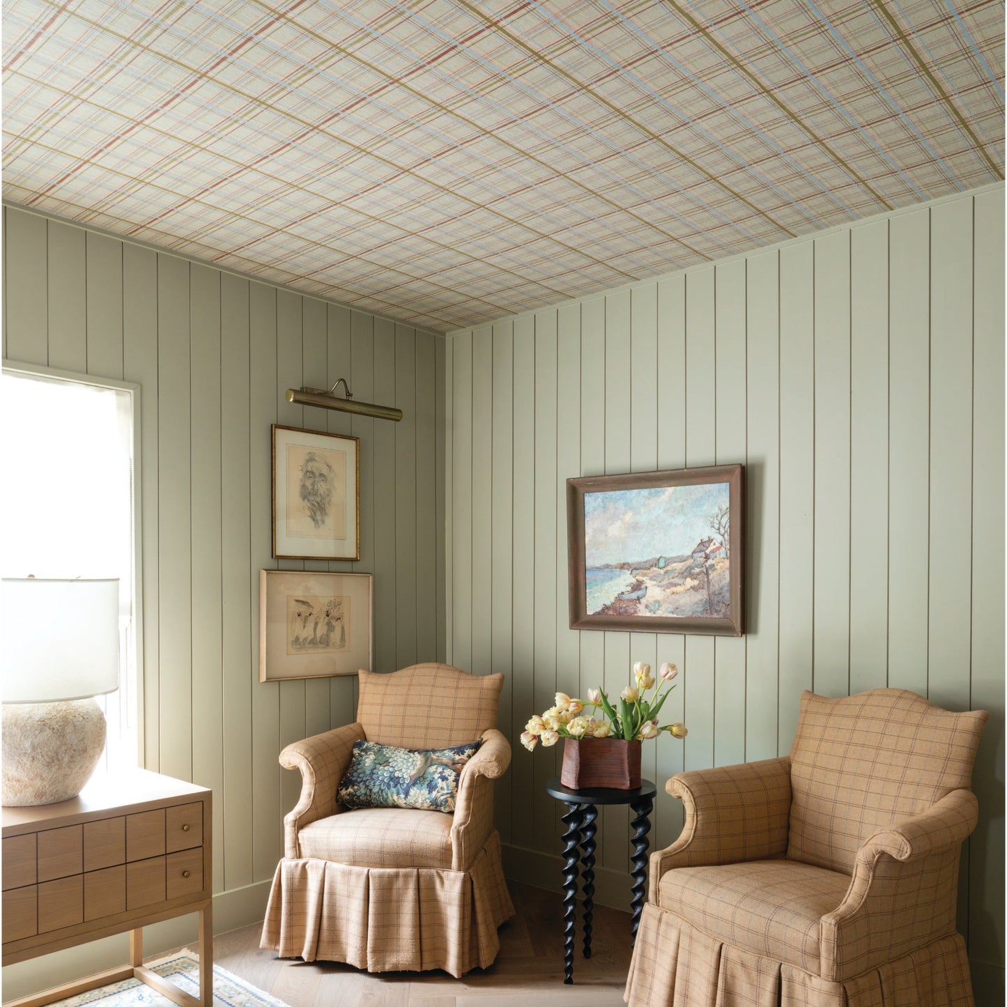 Image of Vintage Plaid in Cornflower Wallpaper