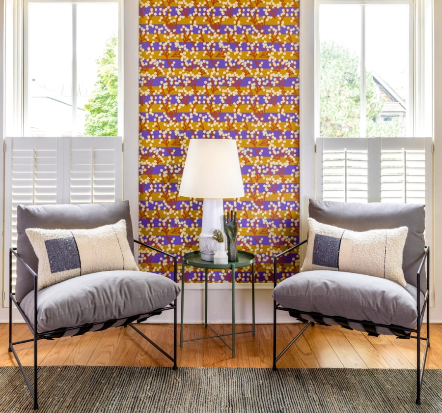 Petit Twigs in Peri and Maize wallpaper.