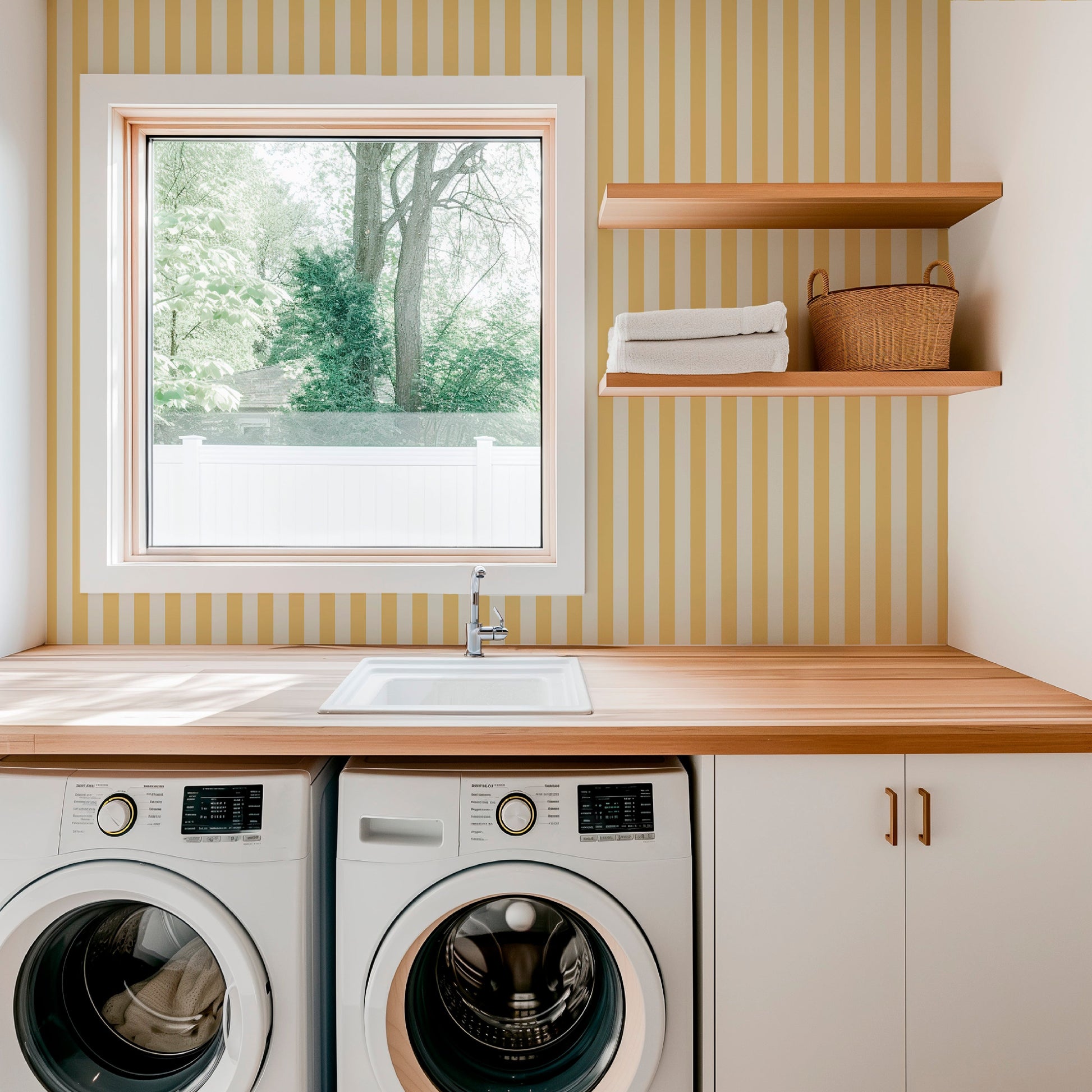 Image of Classic Stripe in Daisy Wallpaper