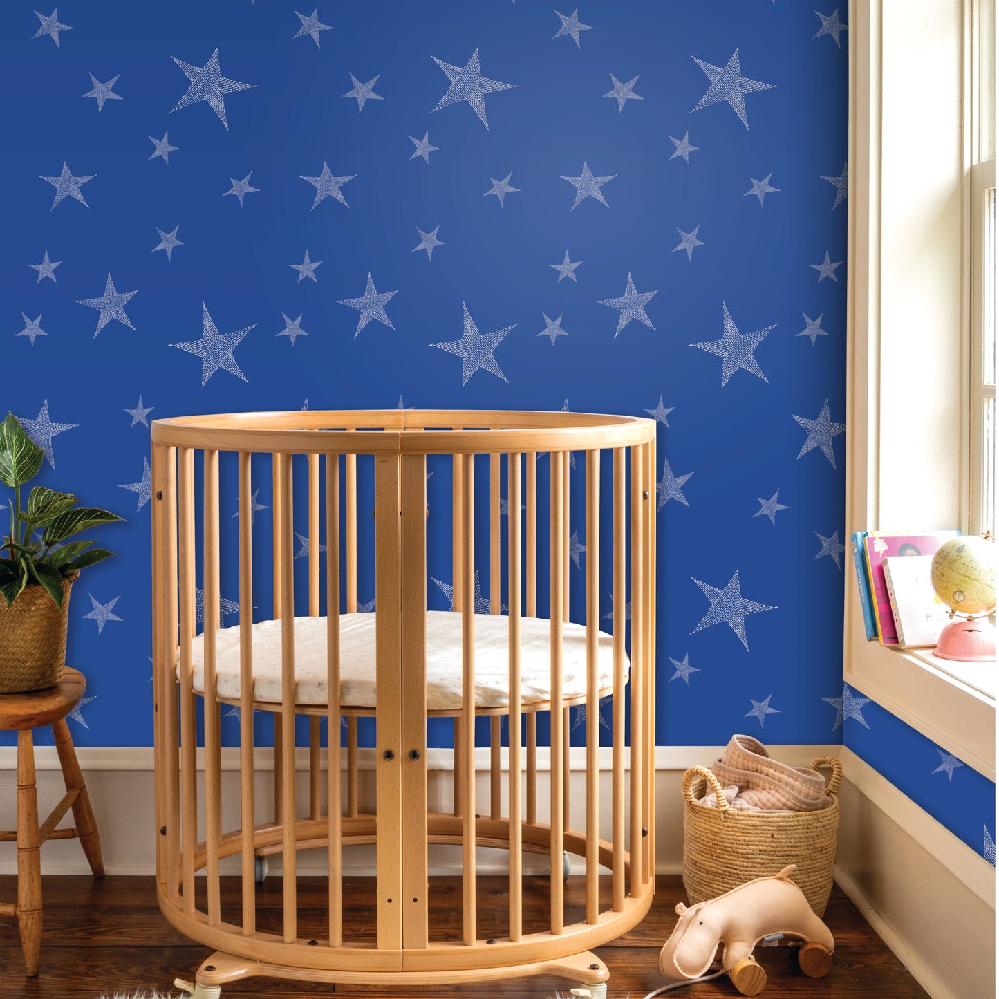 Image of Stitched in the Stars in Bright Blue/White Wallpaper