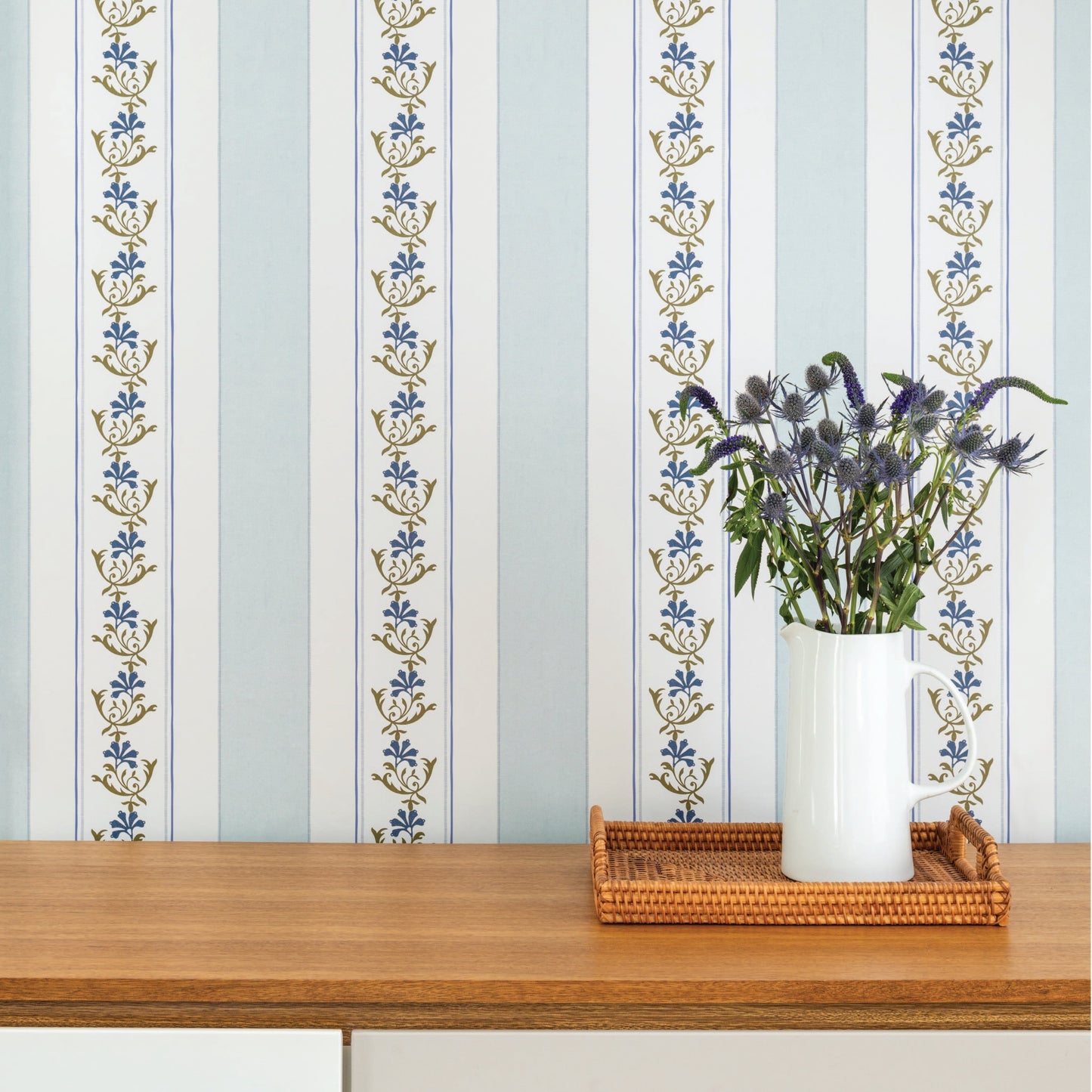 Image of Posey Stripe in Cornflower Wallpaper