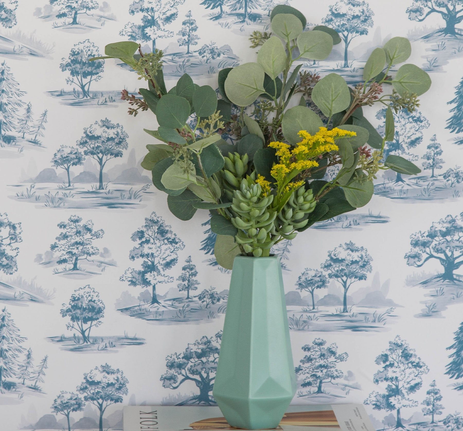 Image of Tree Toile in Blue Wallpaper