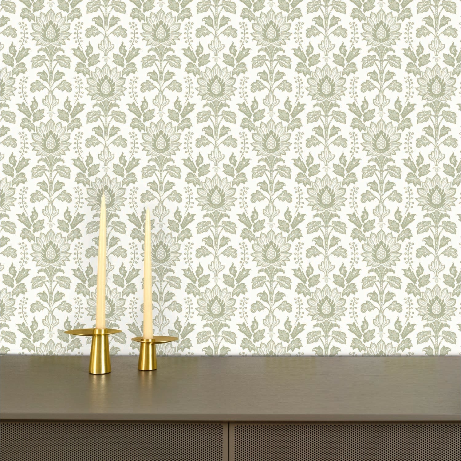 Image of Cottage Damask in Sage Wallpaper