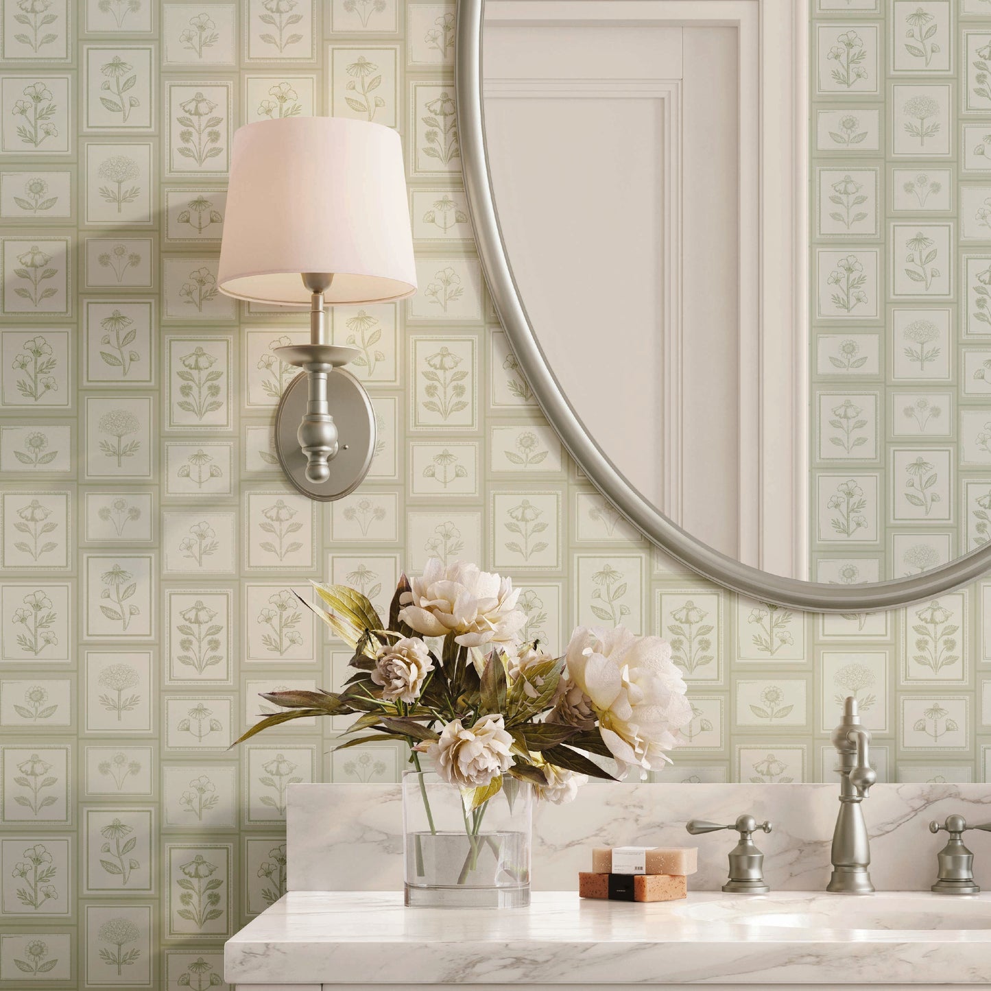 Image of Vintage Frame in Celadon Wallpaper