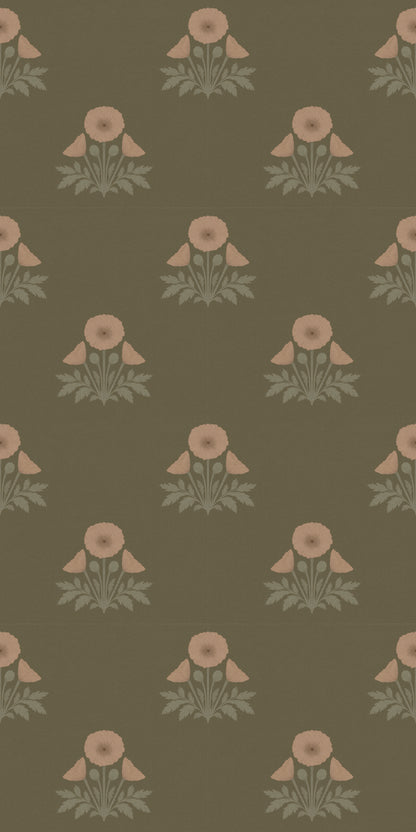 Blooming Poppies Wallpaper in Green/Blush