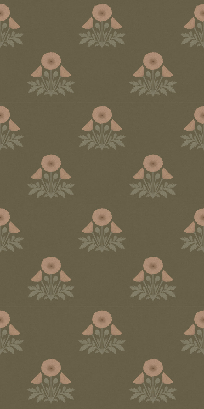 Blooming Poppies in Green/Blush color