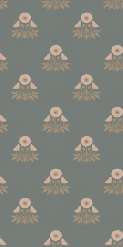 Blooming Poppies Wallpaper in Blue/Cream