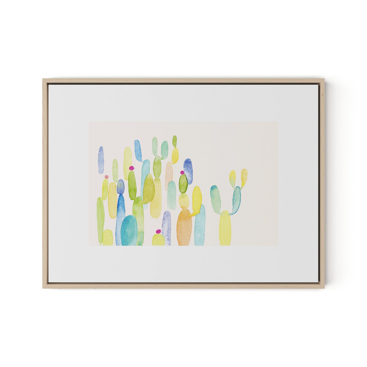 Cactus Color Canvas Floater Framed / 24 x 18 in / Natural Maple