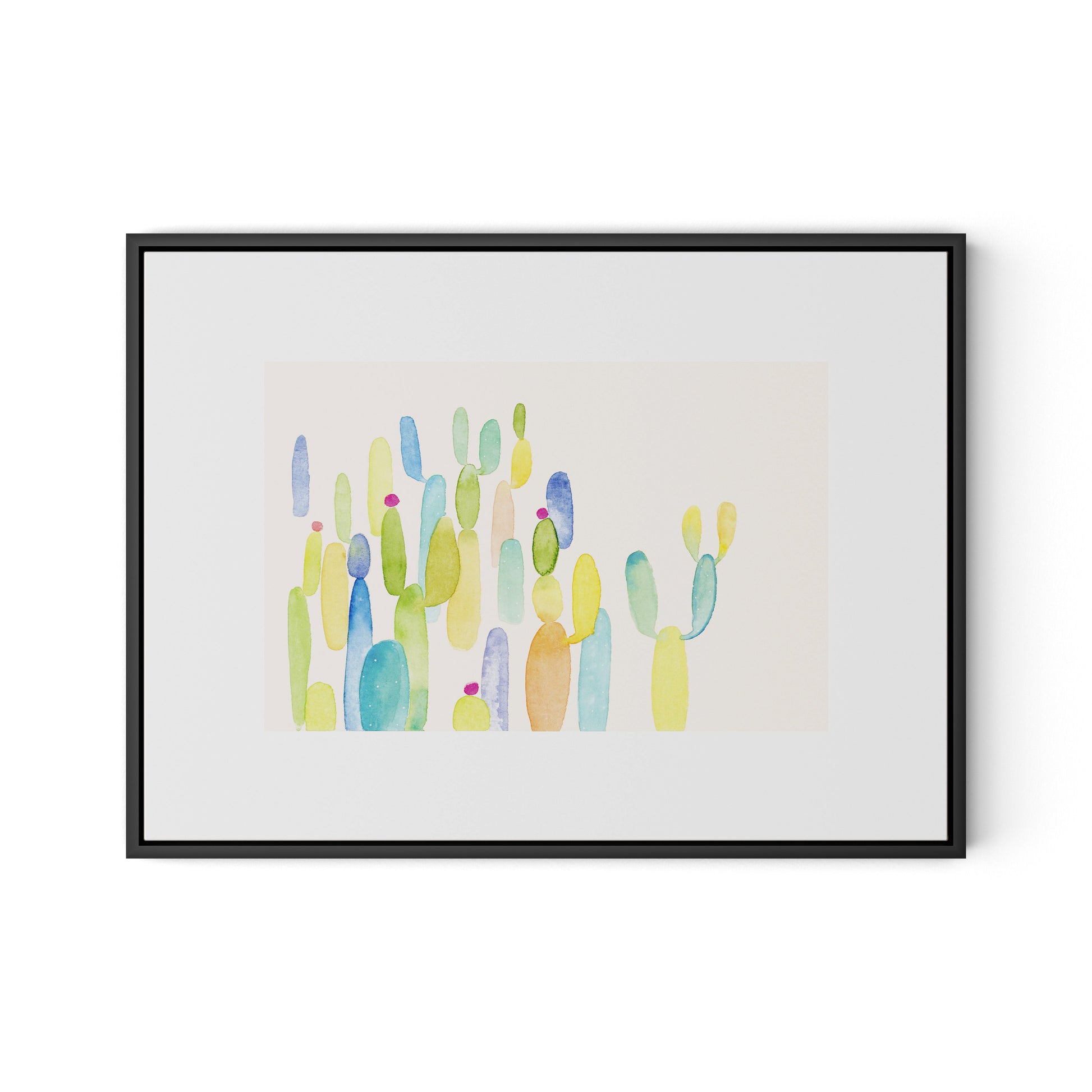Cactus Color Canvas Floater Framed / 24 x 18 in / Black