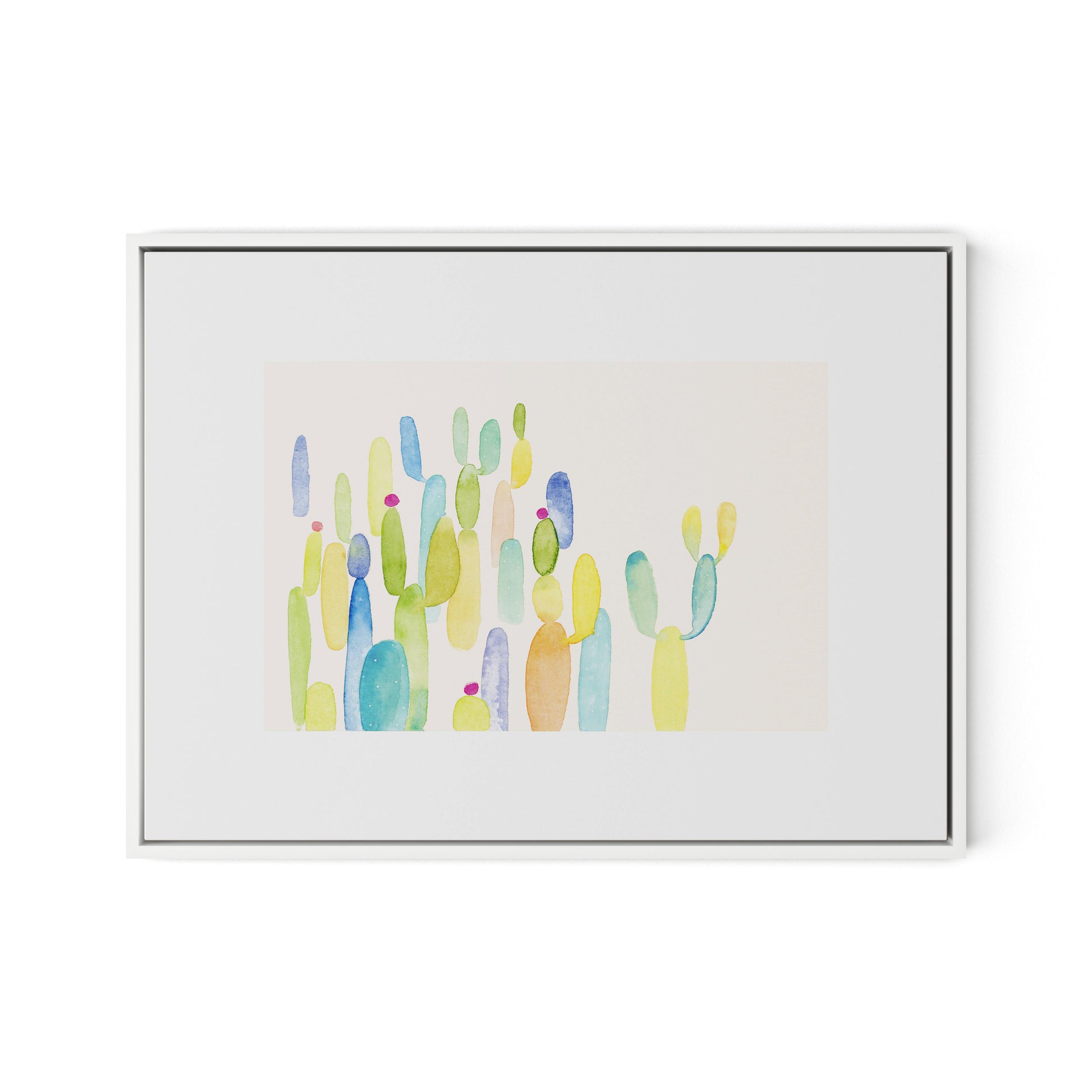 Cactus Color Canvas Floater Framed / 24 x 18 in / White