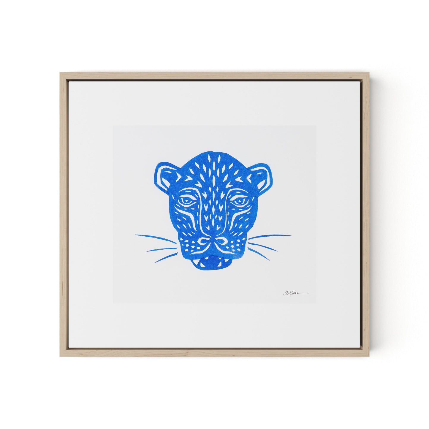 Jaguar Mask Canvas Floater Framed / 24 x 22 in / Natural Maple