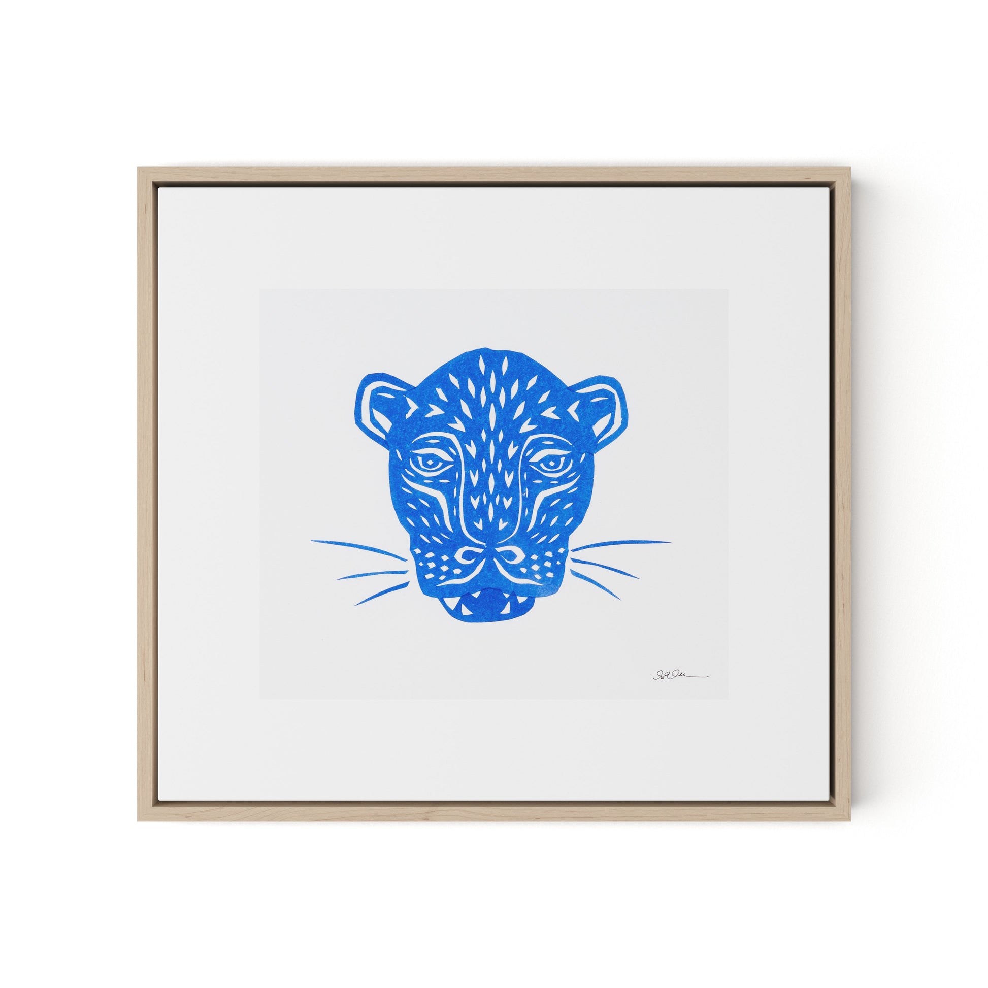 Jaguar Mask Canvas Floater Framed / 24 x 22 in / Natural Maple