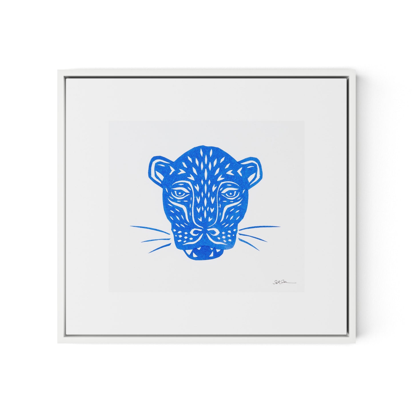 Jaguar Mask Canvas Floater Framed / 24 x 22 in / White