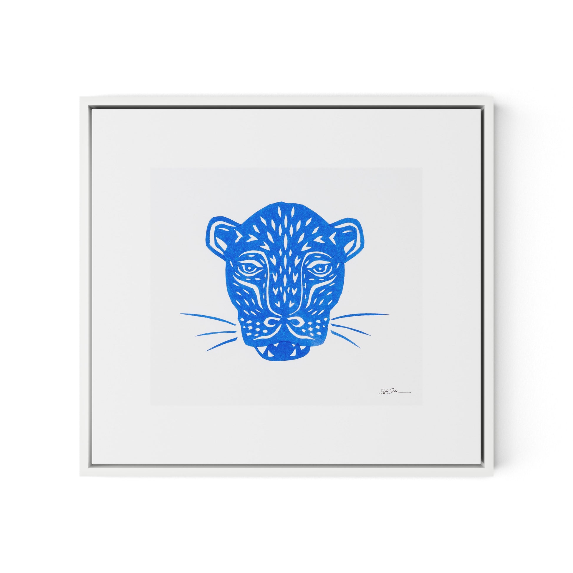 Jaguar Mask Canvas Floater Framed / 24 x 22 in / White