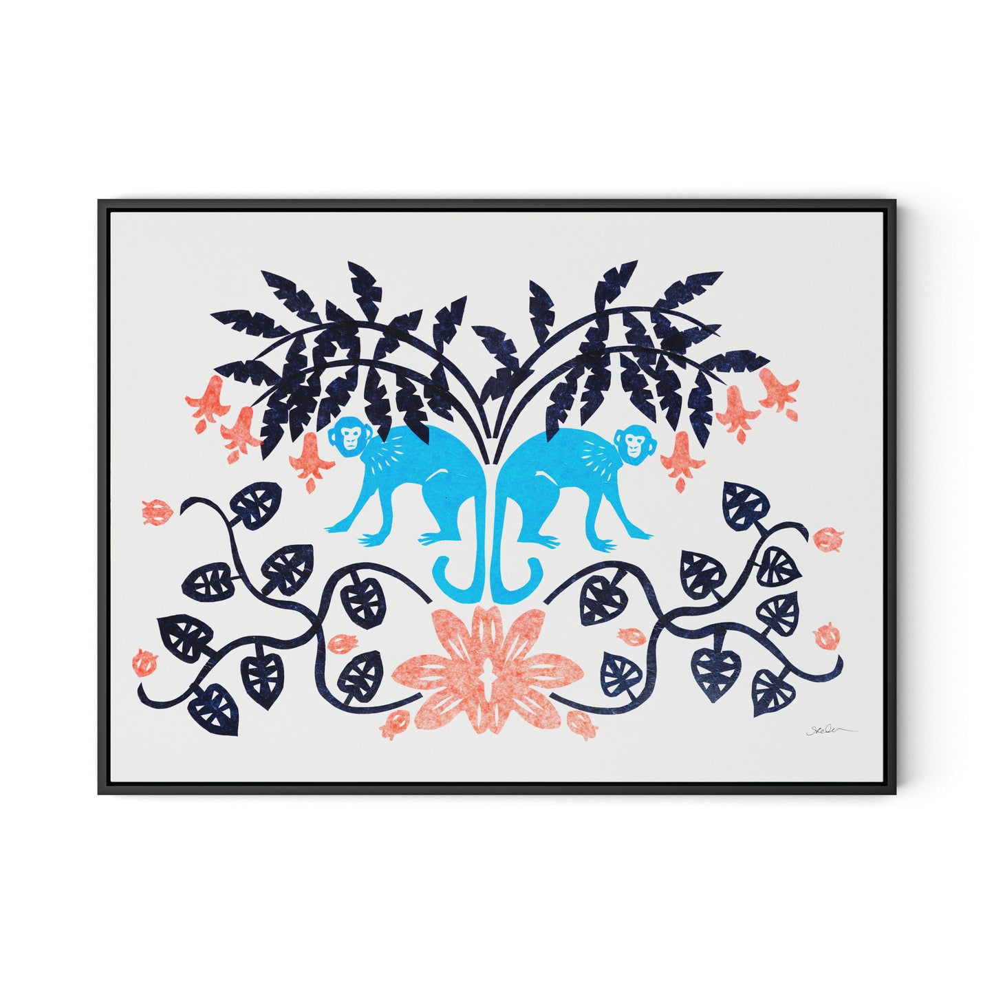 Monkeys in Vines Canvas Floater Framed / 32 x 24 in / Black