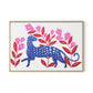 Blue Leopard Canvas Floater Framed / 32 x 22 in / Natural Maple