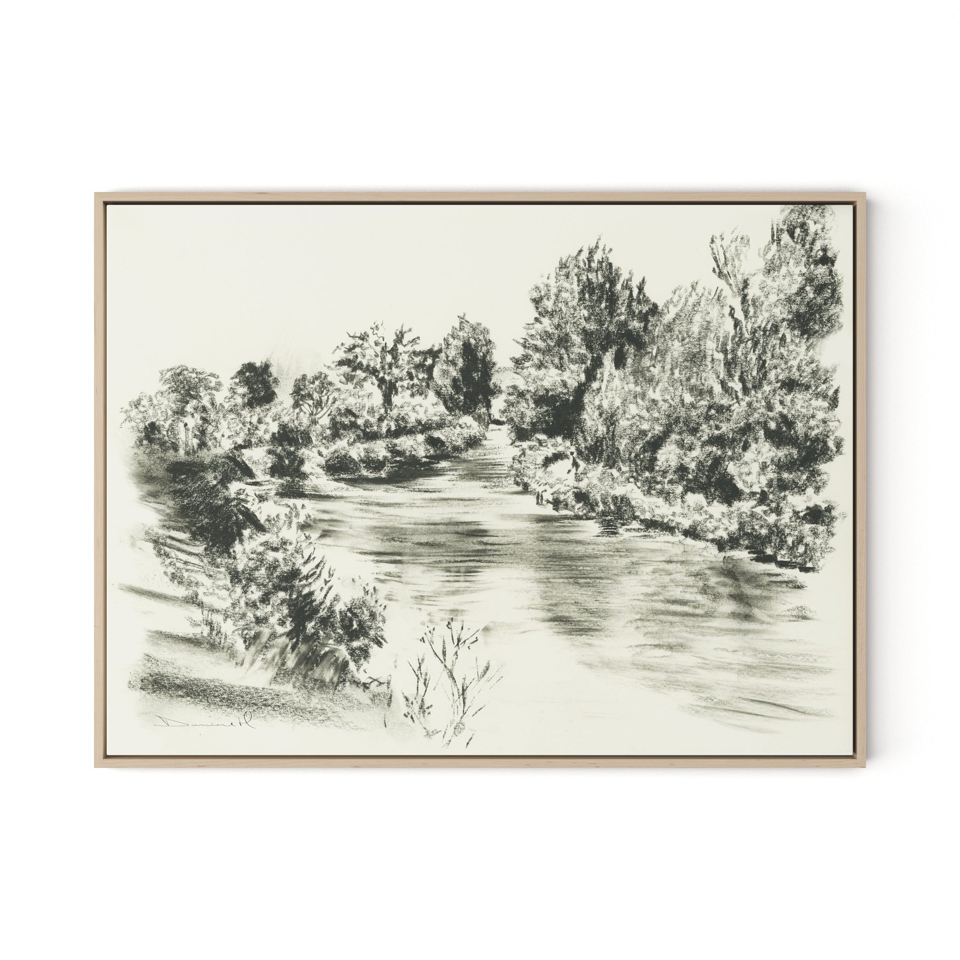 River Exe Canvas Floater Framed / 32 x 24 in / Natural Maple