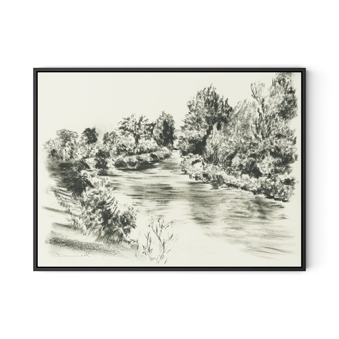 River Exe Canvas Floater Framed / 32 x 24 in / Black