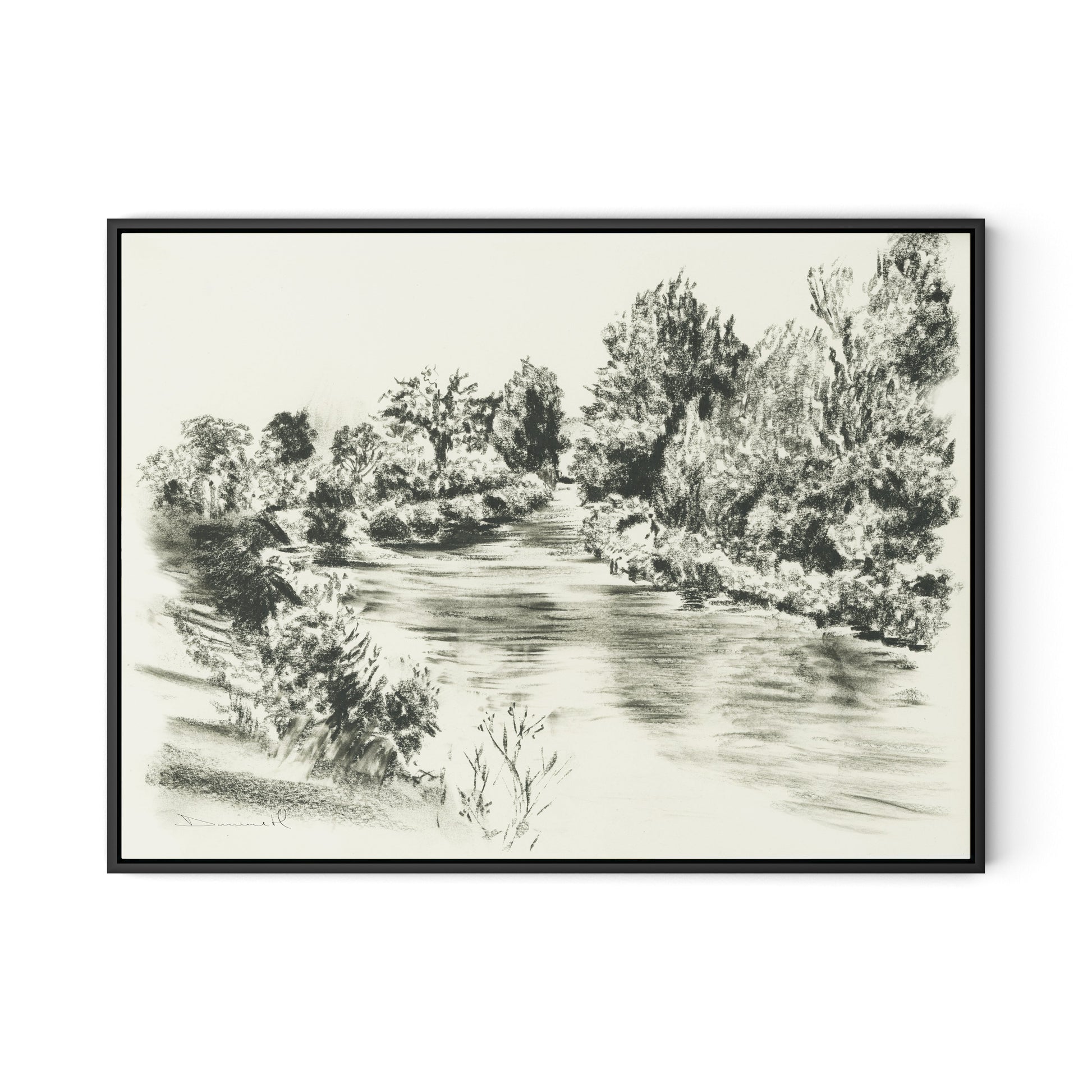 River Exe Canvas Floater Framed / 32 x 24 in / Black