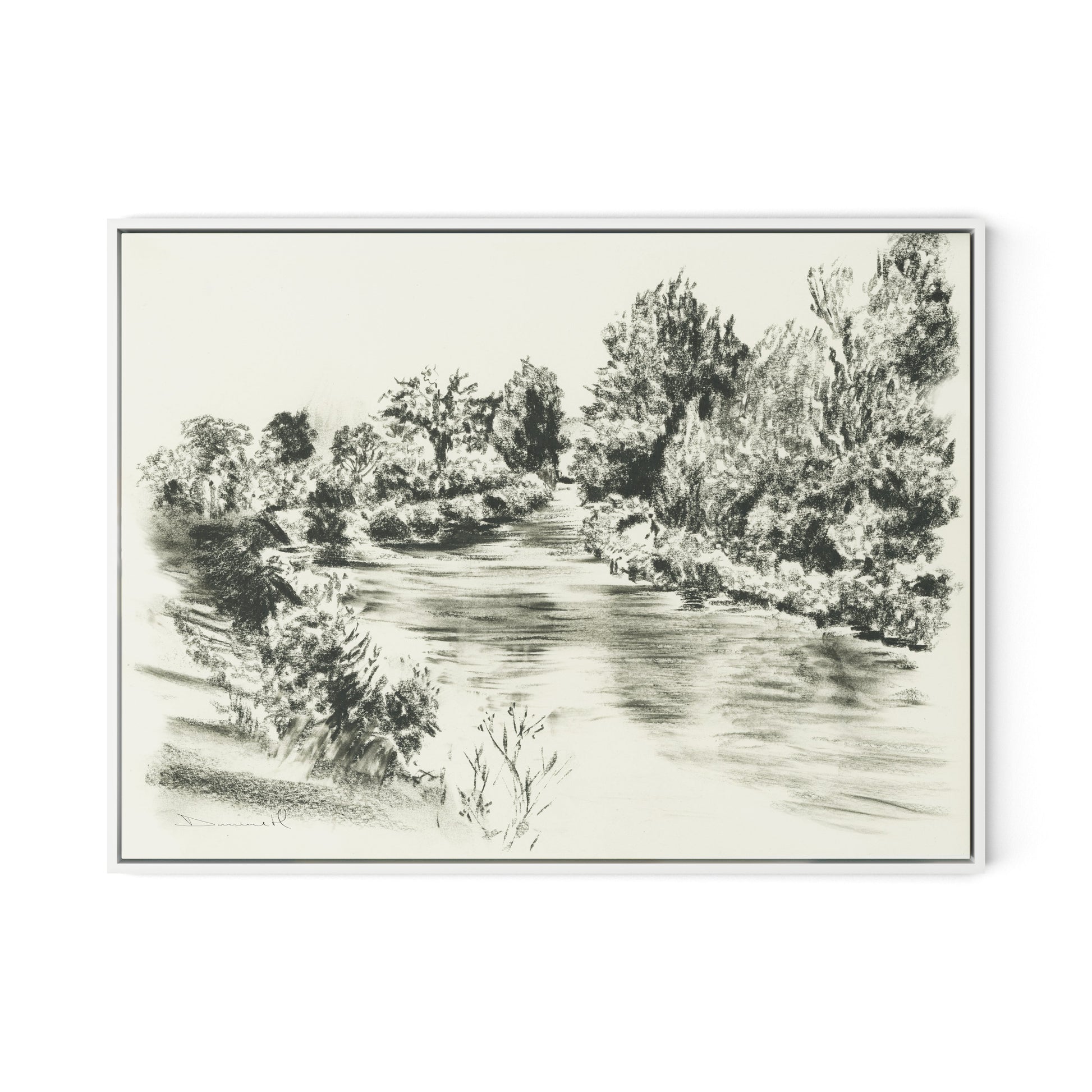 River Exe Canvas Floater Framed / 32 x 24 in / White