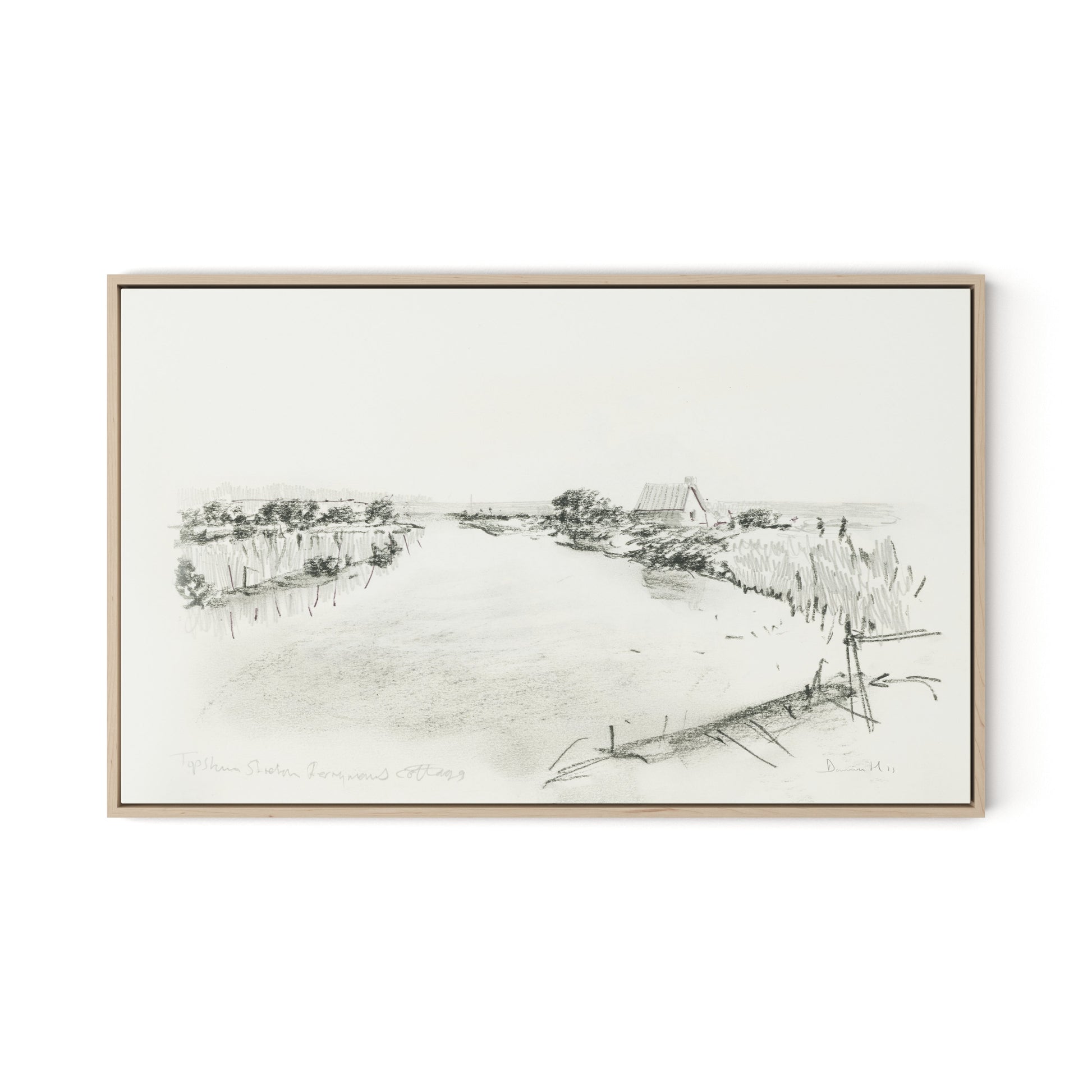 Fisherman's Cottage Canvas Floater Framed / 32 x 20 in / Natural Maple