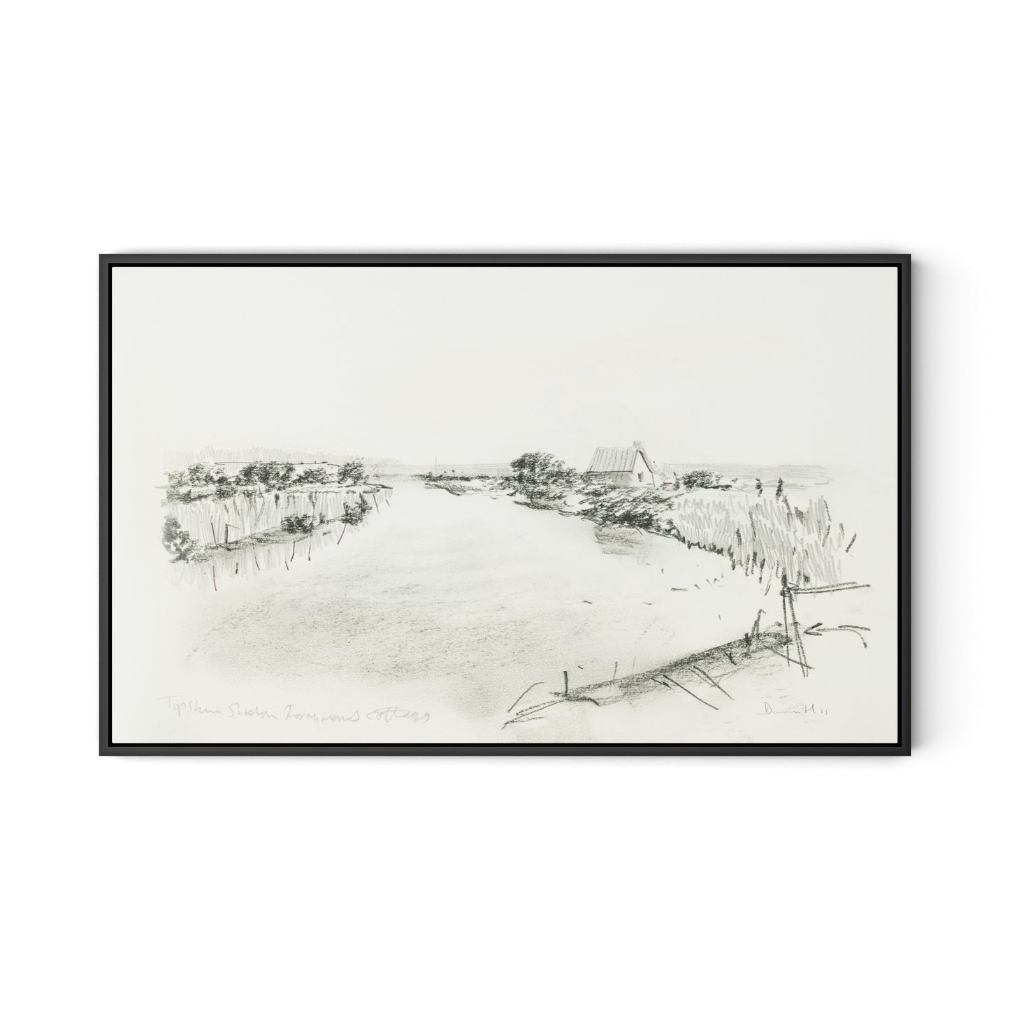 Fisherman's Cottage Canvas Floater Framed / 32 x 20 in / Black